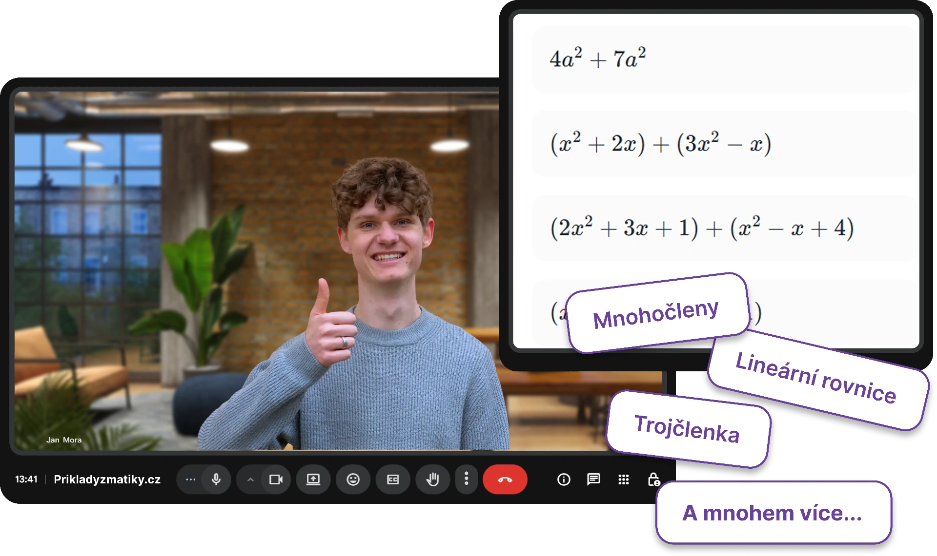 Online doučování matematiky – lektor Jan Mora s ukázkou příkladů